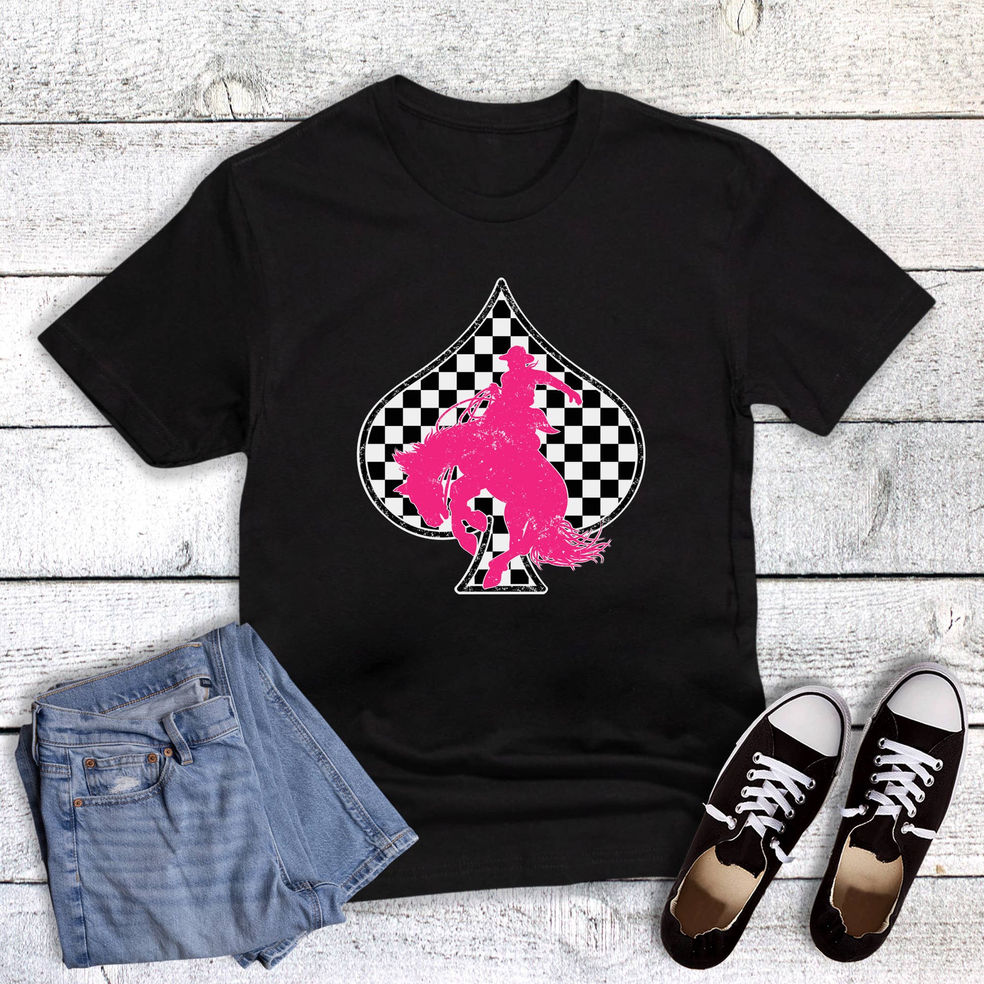 Western Cowboy Checked Spade Graphic - Adult & Kids T-Shirts, Sweatshirts & Hoodies apparel design preview 1