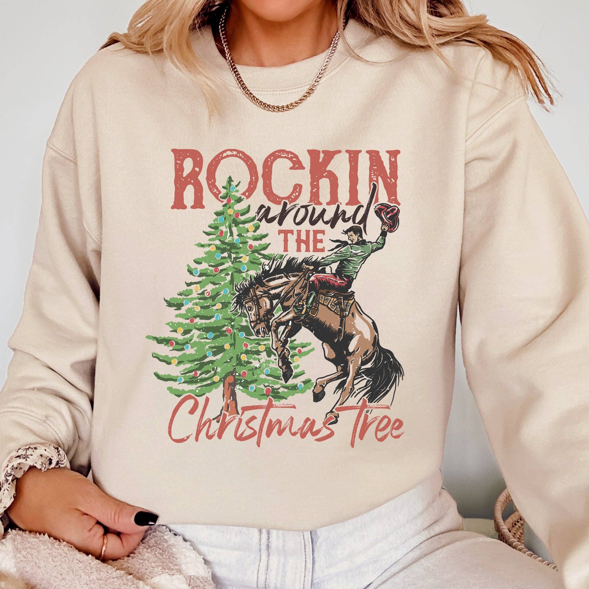 Rockin Around the Christmas Tree, Cowboy, Western - Adult & Kids T-Shirts, Sweatshirts & Hoodies apparel design preview 1