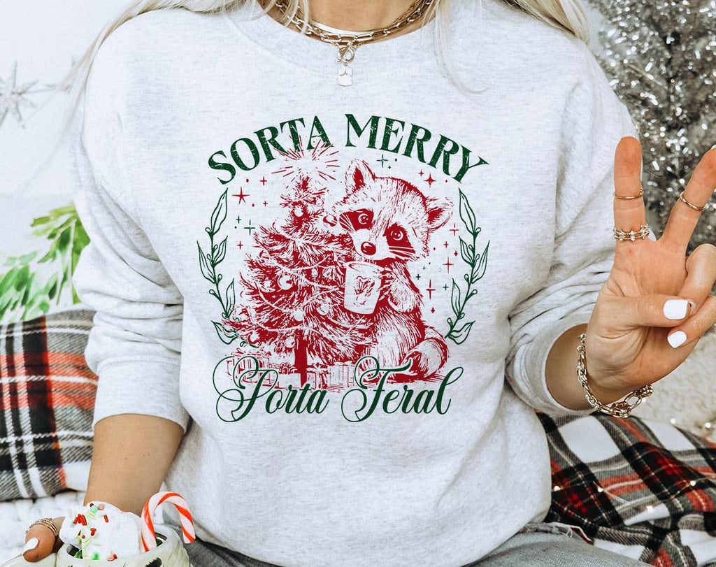 Sorta Merry Feral Raccoon Christmas - Adult & Kids T-Shirts, Sweatshirts & Hoodies apparel design preview 1