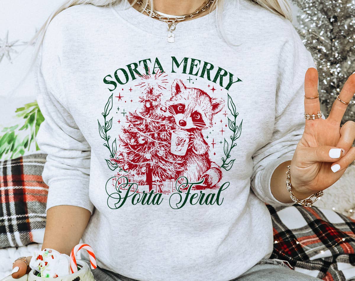 Sorta Merry Feral Raccoon Christmas - Adult & Kids T-Shirts, Sweatshirts & Hoodies apparel design preview 1