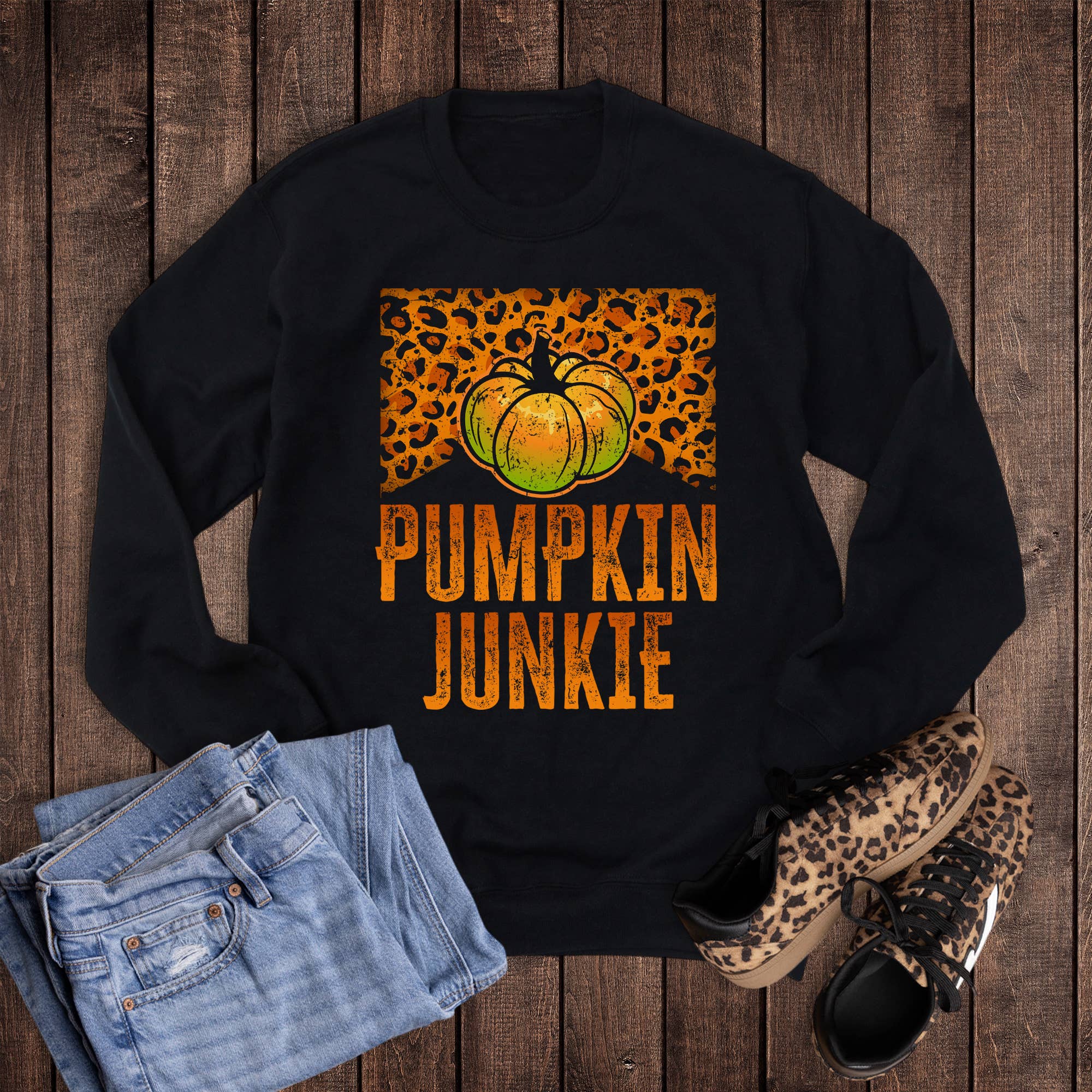 Fall Pumpkin Junkie Leopard - Adult & Kids T-Shirts, Sweatshirts & Hoodies apparel design preview 1