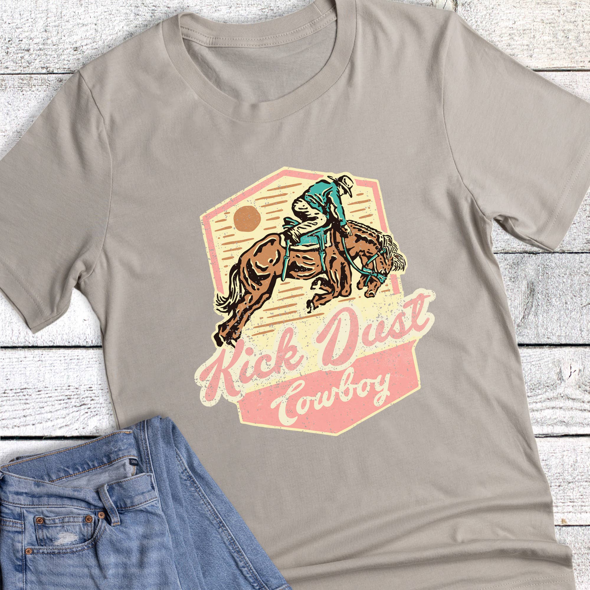 Western Vintage Kick Dust Cowboy Graphic - Adult & Kids T-Shirts, Sweatshirts & Hoodies apparel design preview 1