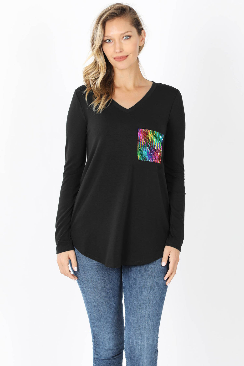 ..SI-18540 V Neck Curved Hem Tunic with Pocket Detail - Adult & Kids T-Shirts, Sweatshirts & Hoodies apparel design preview 1