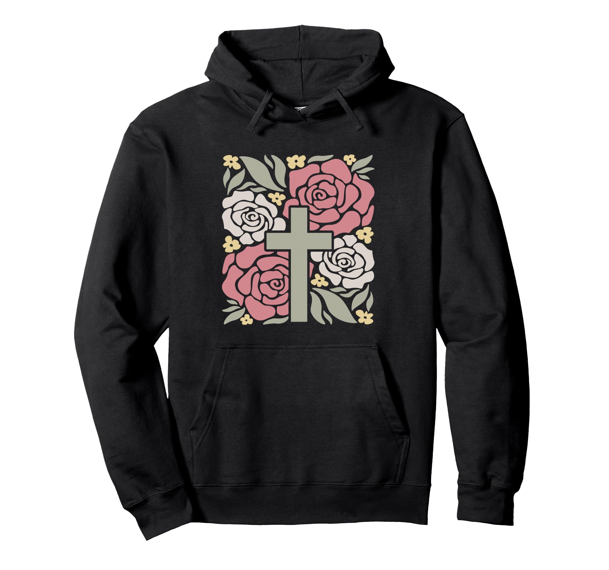 Floral Christian Cross Boho Flower Hoodie - Streetwear Style Men Women - T-Shirt, Sweatshirt, Hoodie