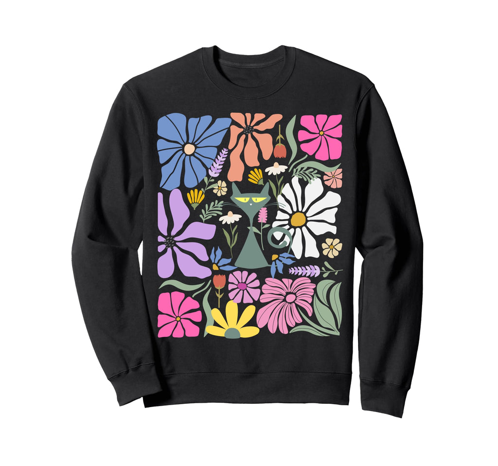 Cat Boho Floral Kitty And Abstract Sweatshirt - Trendy Graphic Men Women - T-Shirt, Sweatshirt, Hoodie