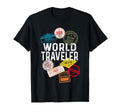 Distressed World Traveler Passport Stamp T-Shirt - Graphic Print Men Women - T-Shirt, Sweatshirt, Hoodie