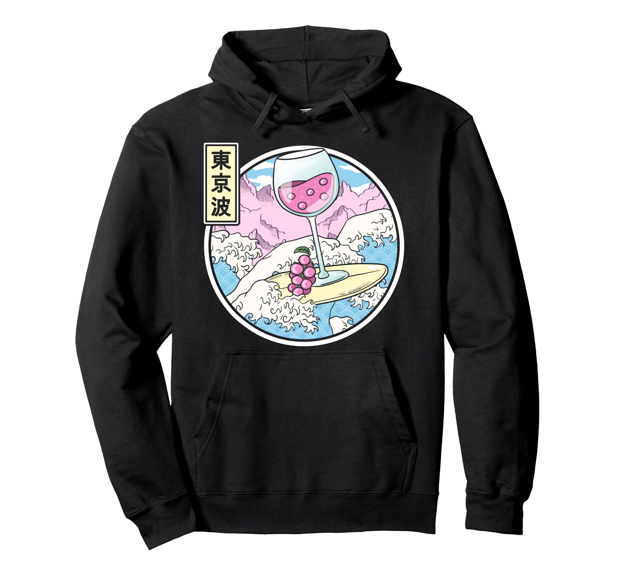Surfing Wine Glass Japan Waves Kawaii Hoodie - Aesthetic Graphic Men Women - T-Shirt, Sweatshirt, Hoodie