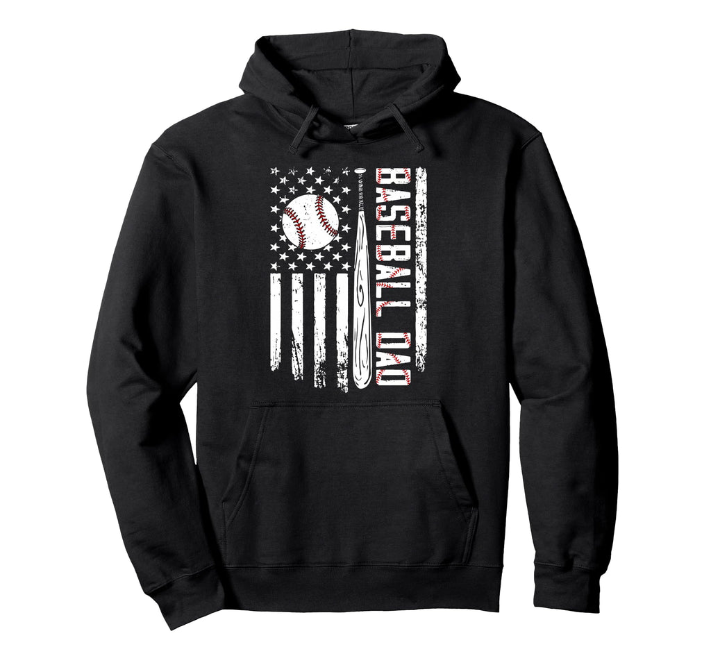 Funny Baseball Dad American Flag Hoodie - Novelty Apparel for Adults - T-Shirt, Sweatshirt, Hoodie