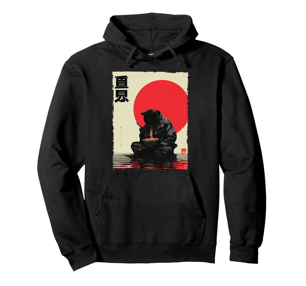 Samurai Cat Ramen Aesthetic Japanese Ukiyo Hoodie - Unique Graphic Unisex - T-Shirt, Sweatshirt, Hoodie