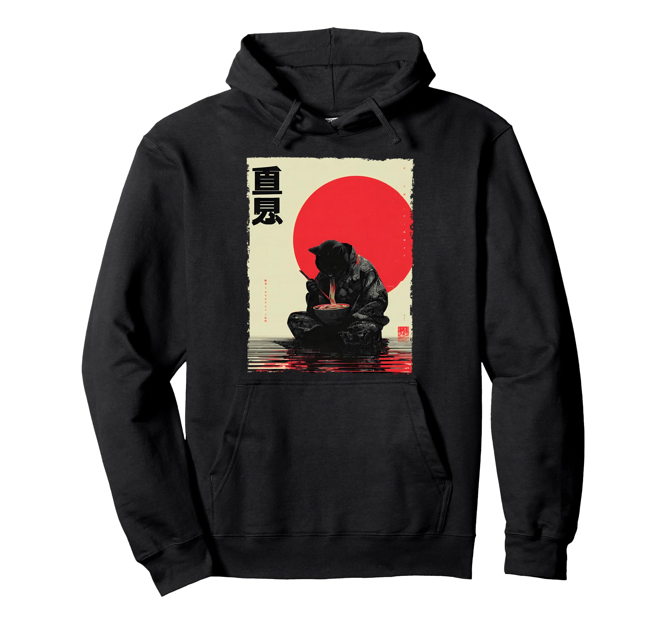 Samurai Cat Ramen Aesthetic Japanese Ukiyo Hoodie - Unique Graphic Unisex - T-Shirt, Sweatshirt, Hoodie