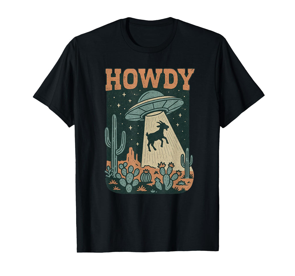 Howdy Western Goat Alien Ufo T-Shirt - Minimalist Print Men Women - T-Shirt, Sweatshirt, Hoodie
