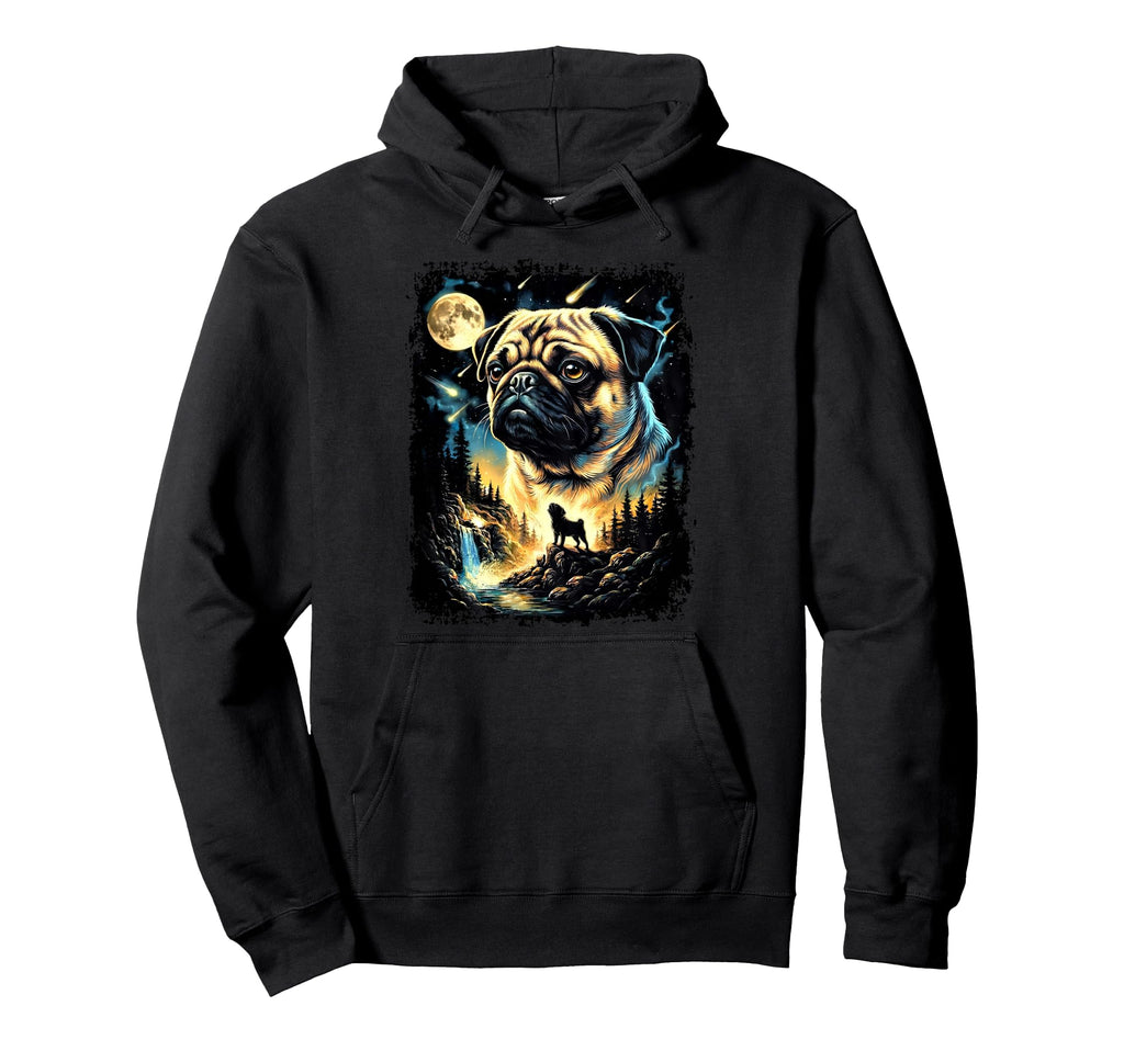 90S Pug Howling Moon Pug Mom Dog Lover Hoodie - Fun Novelty Design Unisex - T-Shirt, Sweatshirt, Hoodie