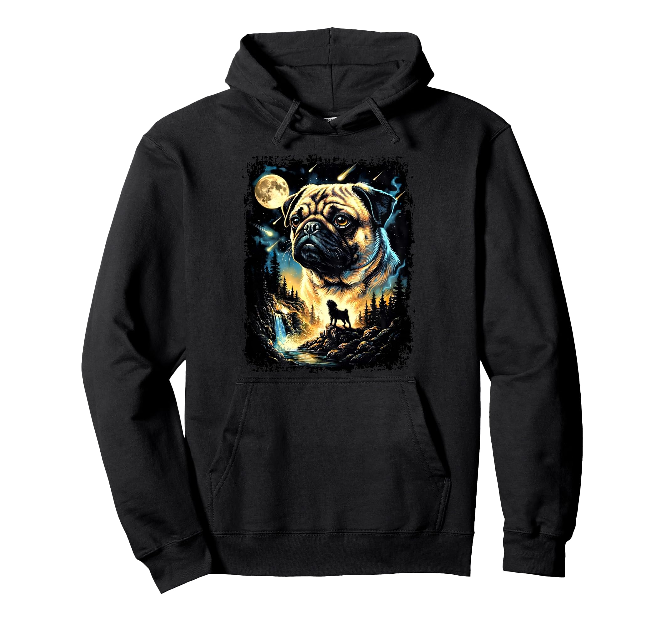 90S Pug Howling Moon Pug Mom Dog Lover Hoodie - Fun Novelty Design Unisex - T-Shirt, Sweatshirt, Hoodie
