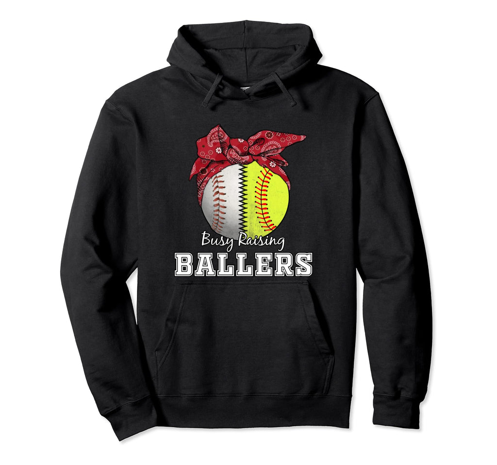 Busy Raising Ballers Softball Hoodie - Aesthetic Graphic Men Women - T-Shirt, Sweatshirt, Hoodie