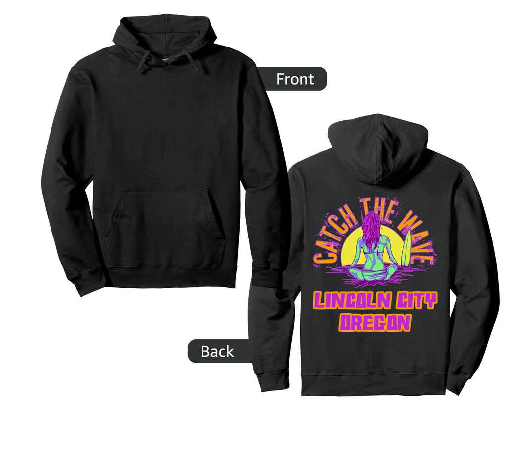 Lincoln City Oregon Surfing Vaporwave Hoodie - Graphic Print for Adults - T-Shirt, Sweatshirt, Hoodie