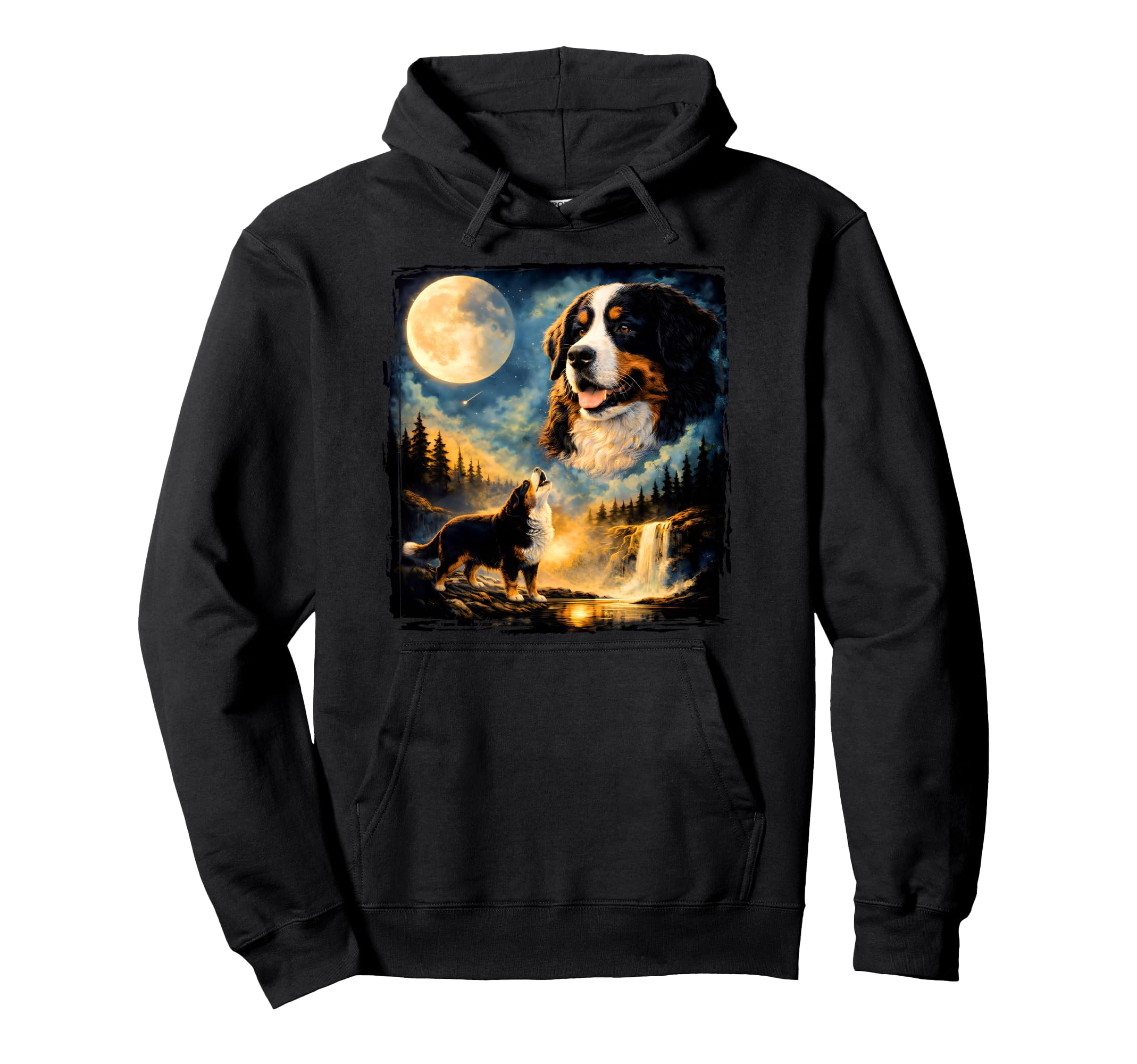 90S Bernese Mountain Dog Howling Moon Hoodie - Minimalist Print Men Women - T-Shirt, Sweatshirt, Hoodie
