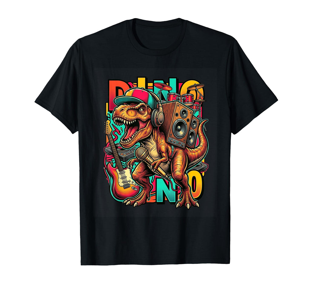 Dino Dj Music Dinosaur Rock Band Art T-Shirt - Graphic Print for Adults - T-Shirt, Sweatshirt, Hoodie