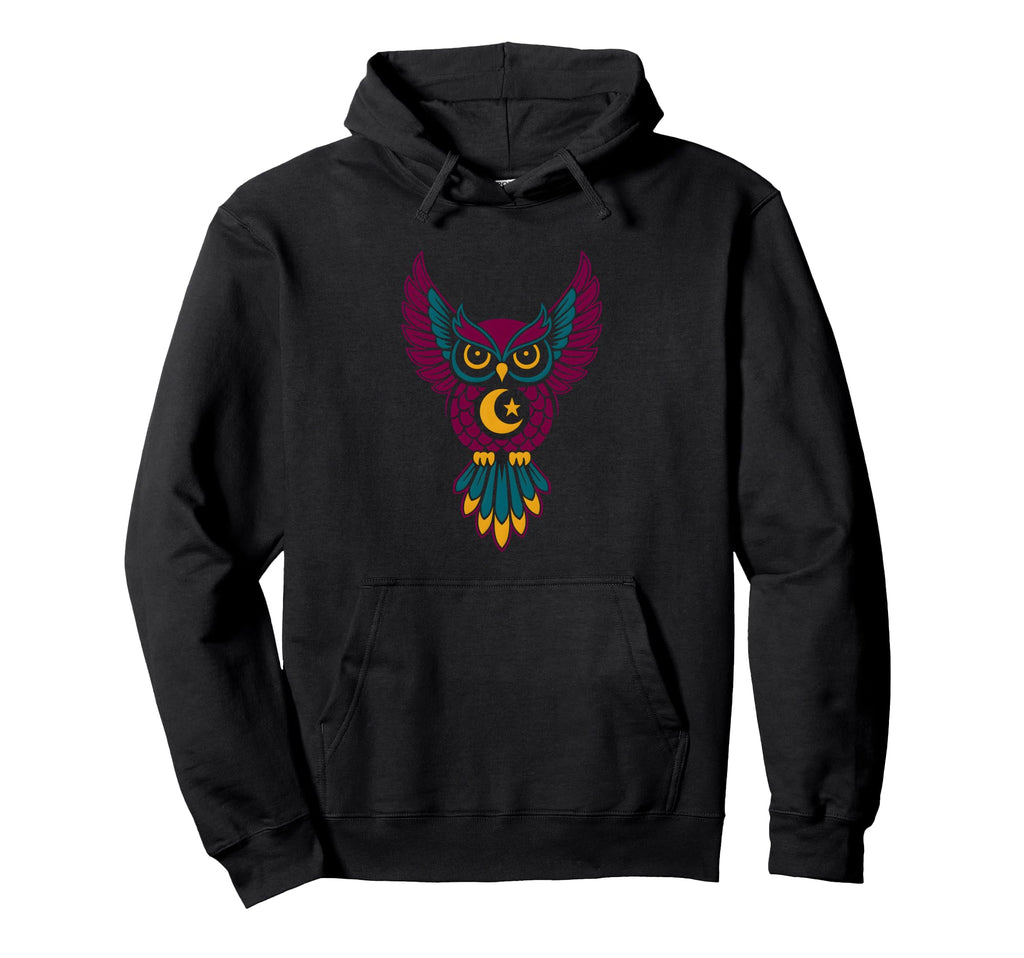 Cosmic Owl Wisdom Boho Hippie Mandala Moon Hoodie - Unique Graphic Unisex - T-Shirt, Sweatshirt, Hoodie