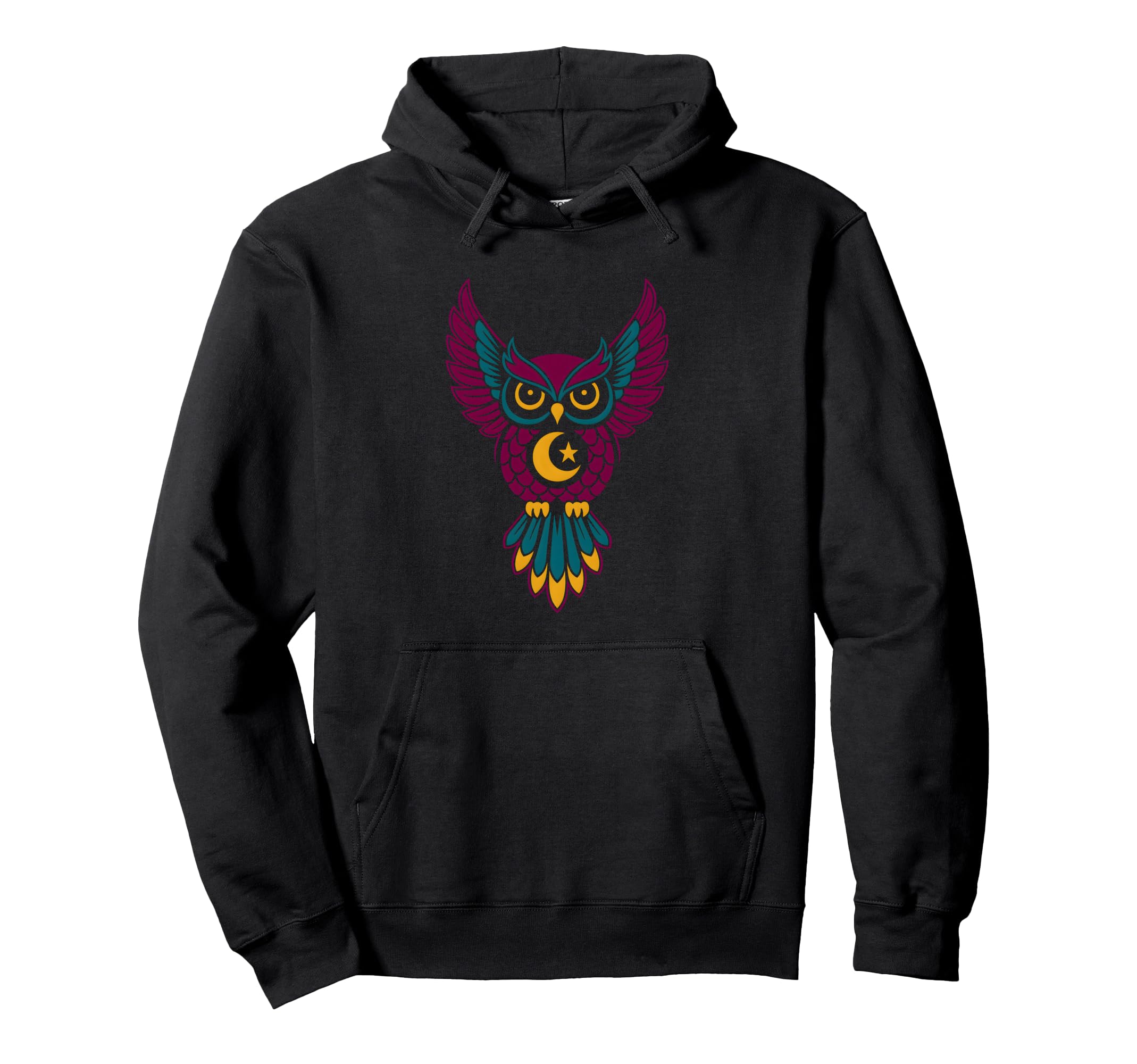 Cosmic Owl Wisdom Boho Hippie Mandala Moon Hoodie - Unique Graphic Unisex - T-Shirt, Sweatshirt, Hoodie