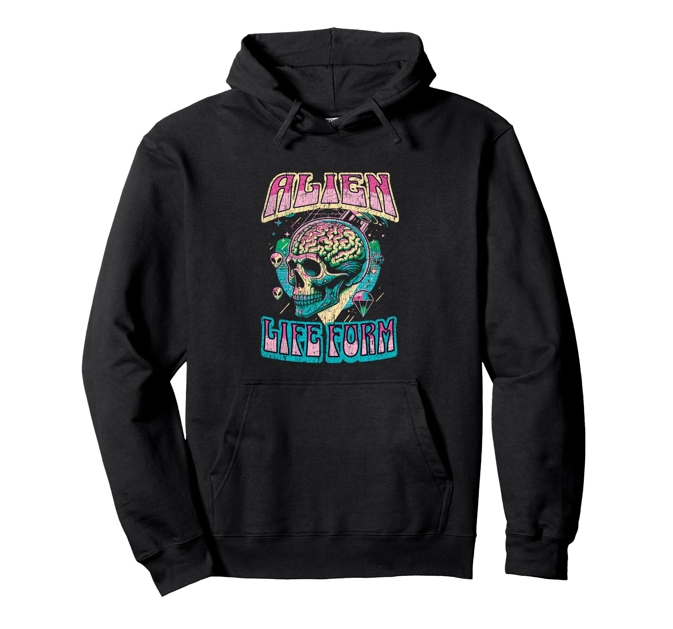 Alien Life Form Alien Head Colorful Rave Hoodie - Trendy Graphic Men Women - T-Shirt, Sweatshirt, Hoodie