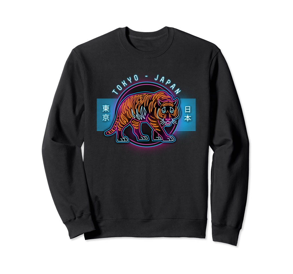 Japanese Neon Sign 80S Tiger Sweatshirt - Custom Art Print Men Women - T-Shirt, Sweatshirt, Hoodie