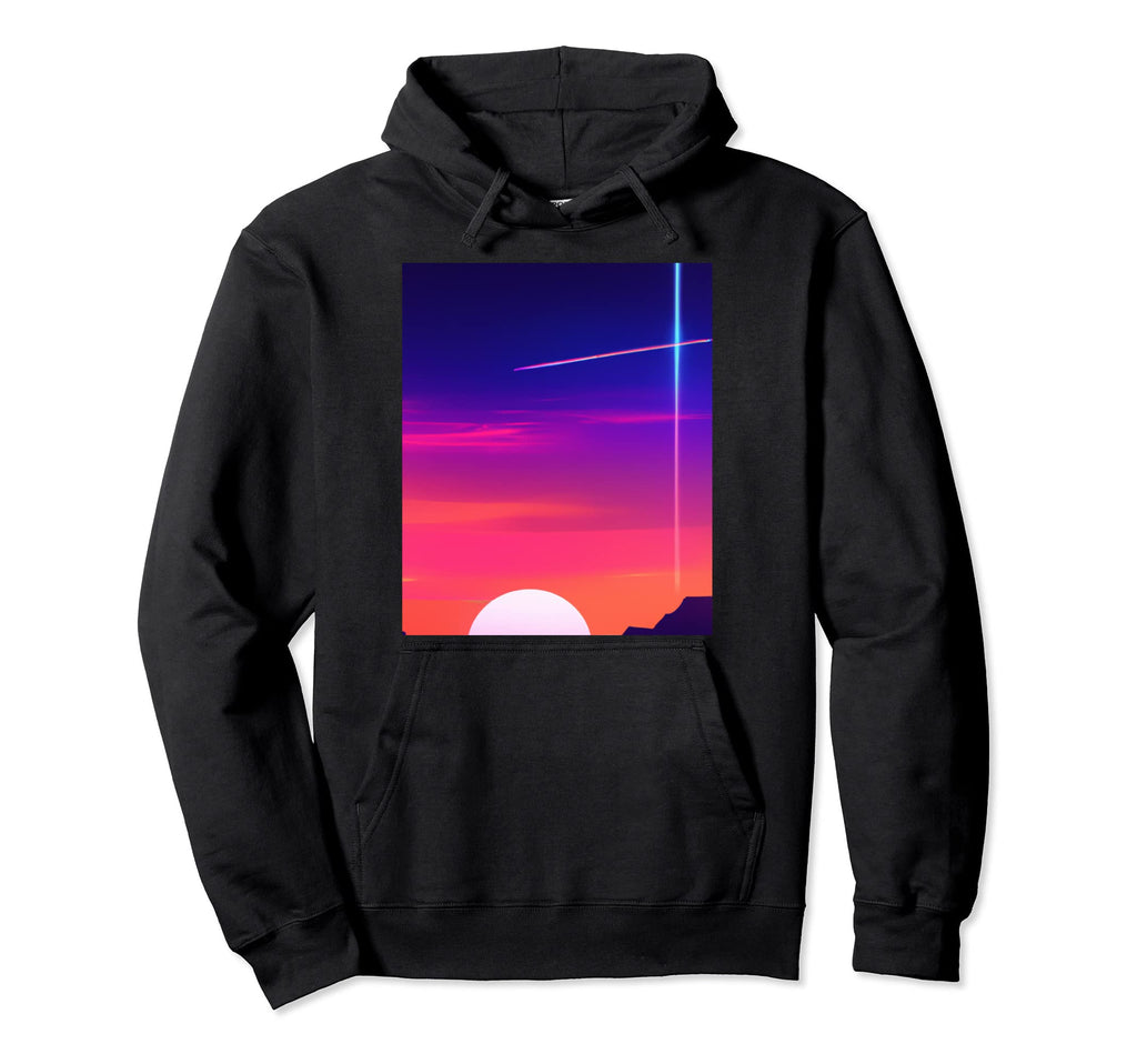 Vaporwave Sun Synthwave Sunset Hoodie - Custom Art Print for Adults - T-Shirt, Sweatshirt, Hoodie