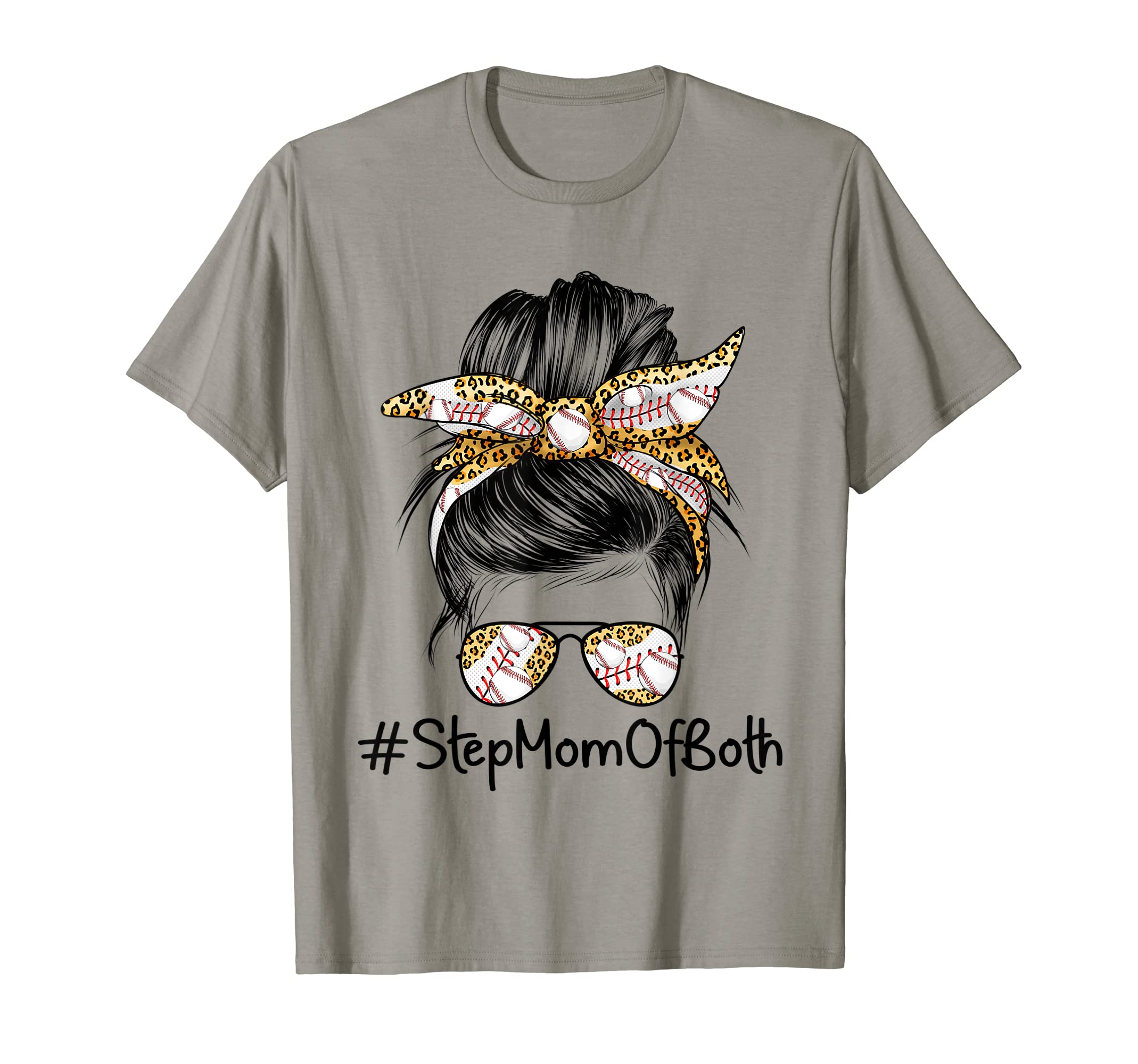 Stepmom Both Messy Bun Baseball Mom T-Shirt - Graphic Print for Adults - T-Shirt, Sweatshirt, Hoodie