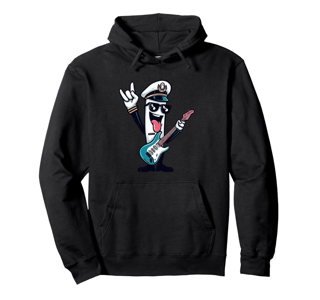 Funny Cartoon Captain Guitar Player Rock Hoodie - Novelty Apparel Unisex - T-Shirt, Sweatshirt, Hoodie