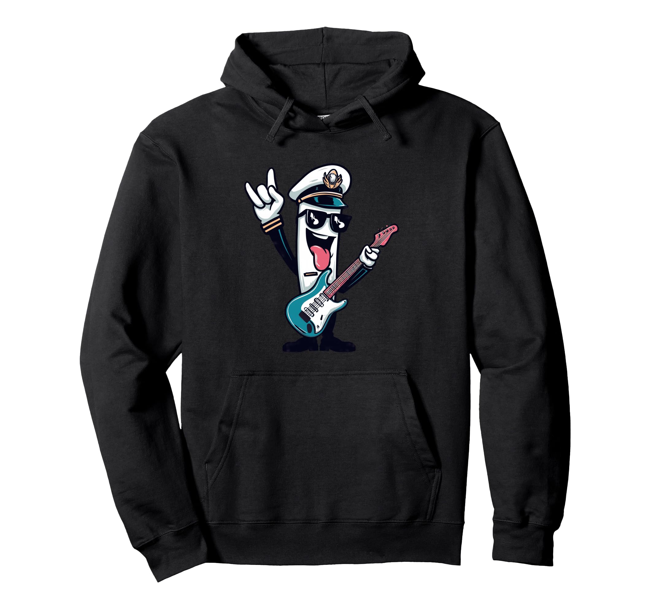 Funny Cartoon Captain Guitar Player Rock Hoodie - Novelty Apparel Unisex - T-Shirt, Sweatshirt, Hoodie