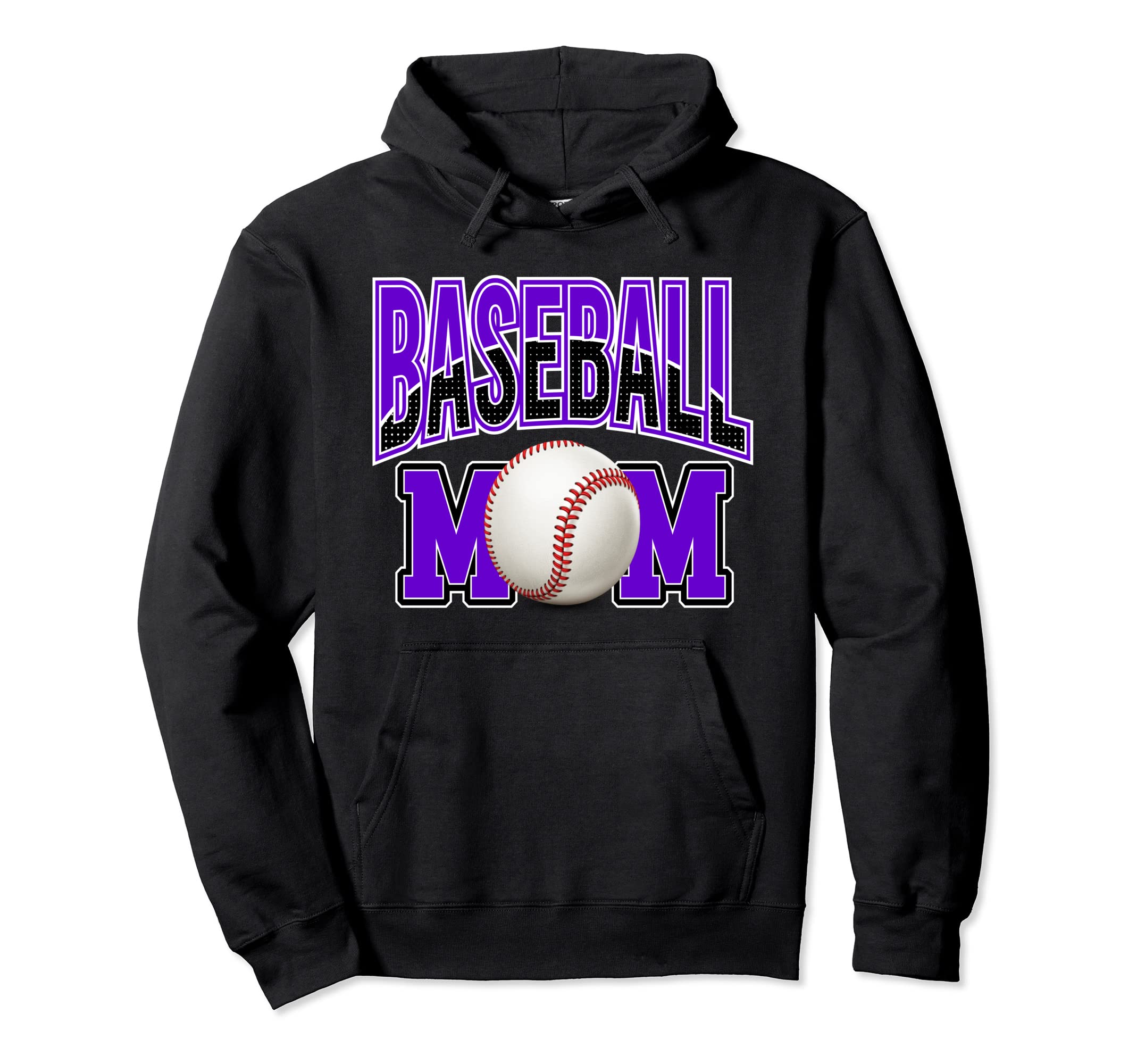 Baseball Mom Sports Mom Purple Black White Hoodie - Unique Graphic Unisex - T-Shirt, Sweatshirt, Hoodie