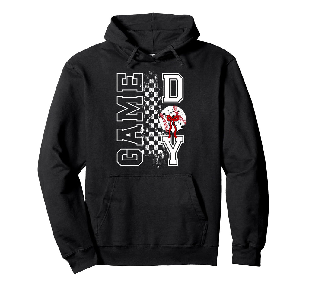 Baseball Game Day Bow Game Day Baseball Hoodie - Minimalist Print Men Women - T-Shirt, Sweatshirt, Hoodie