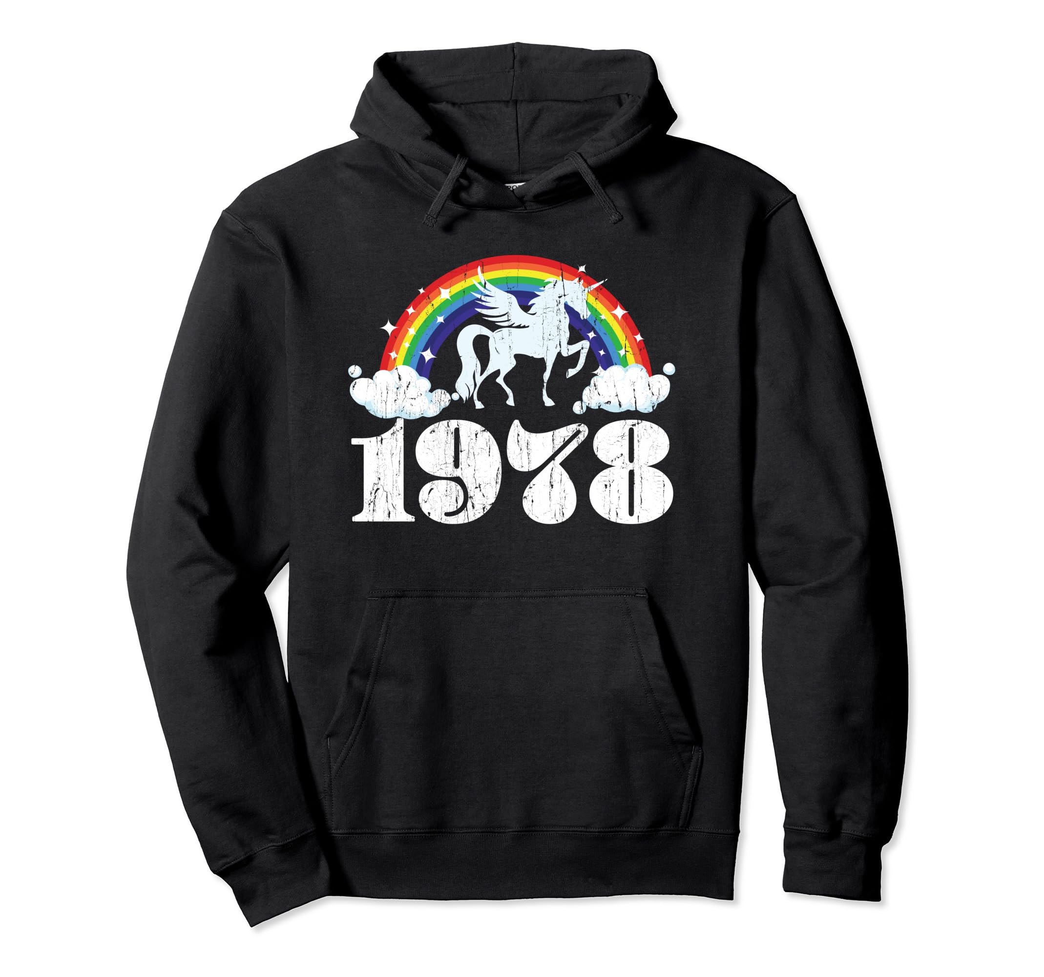 Distressed Unicorn 1978 Birthday Hoodie - Trendy Graphic for Adults - T-Shirt, Sweatshirt, Hoodie