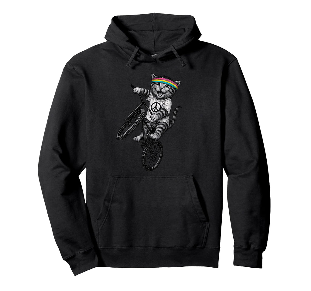 Cat Bike Kitten Wheelie Trick Cycling Hoodie - Minimalist Print Unisex - T-Shirt, Sweatshirt, Hoodie