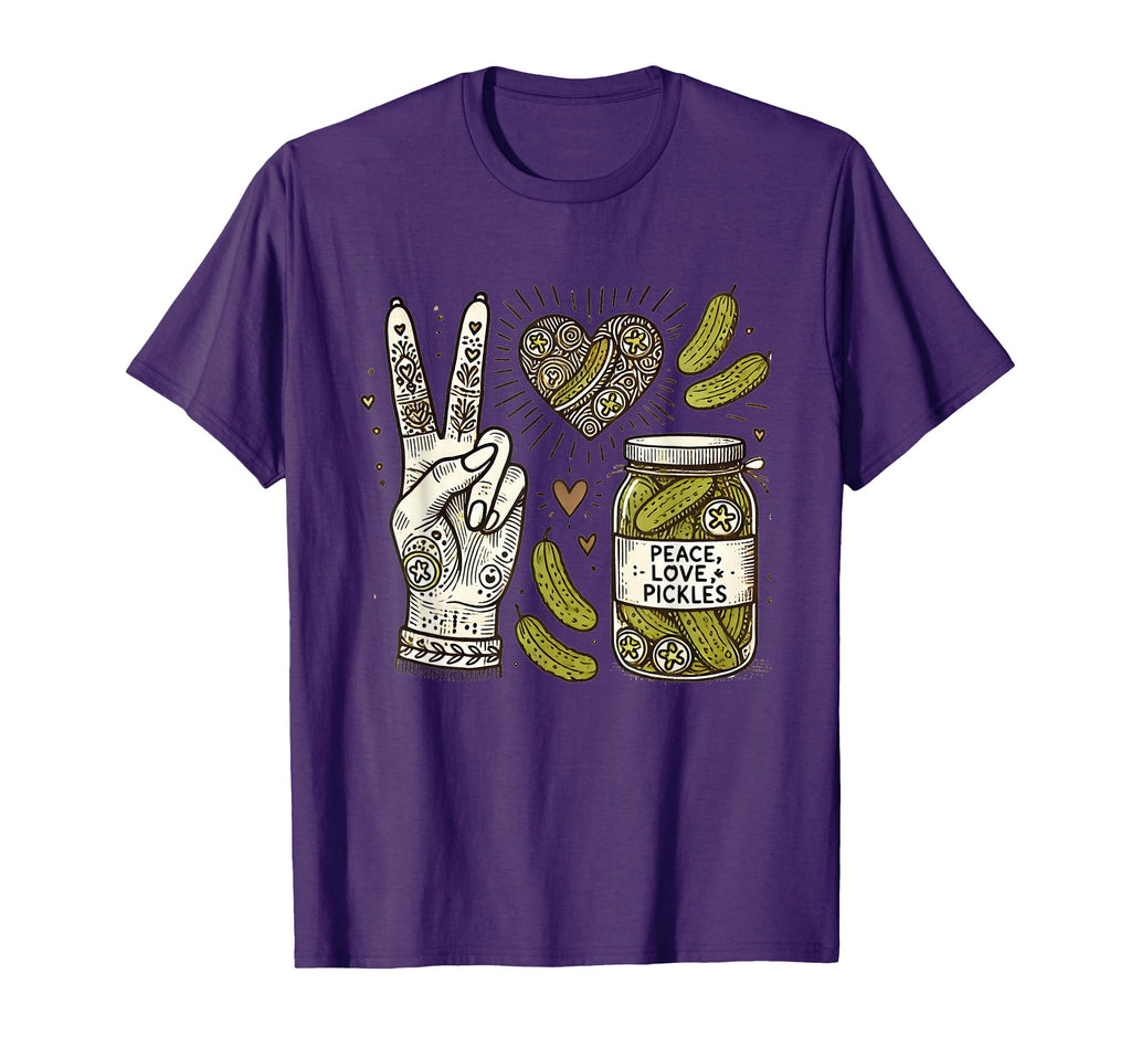 Groovy Peace Love Pickles Delight Food T-Shirt - Trendy Graphic Unisex - T-Shirt, Sweatshirt, Hoodie