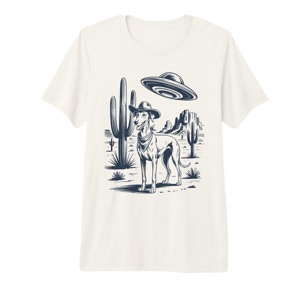 Cowboy Greyhound Ufo Funny Western Dog T-Shirt - Minimalist Print Unisex - T-Shirt, Sweatshirt, Hoodie