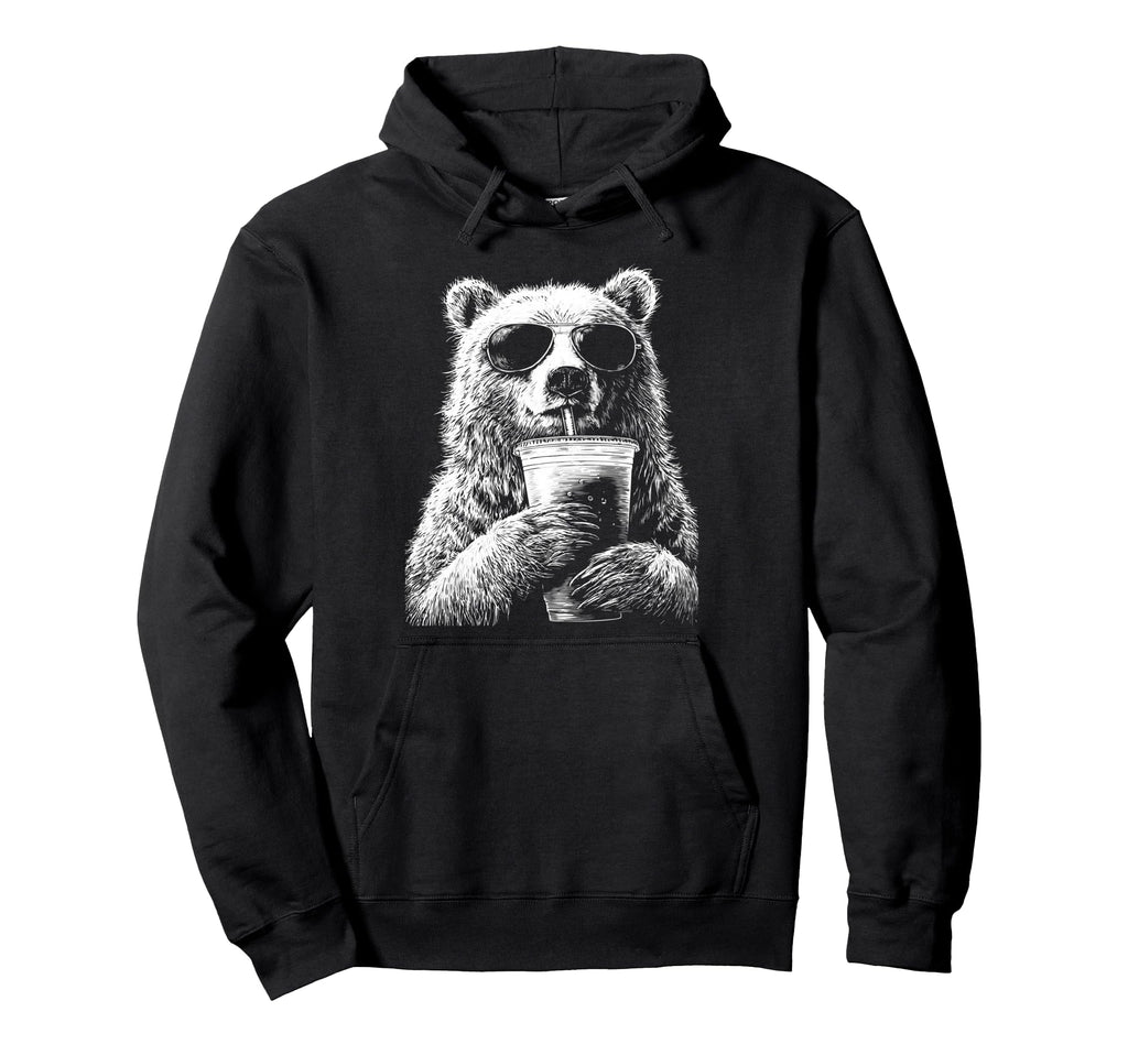 Bear Drinking Iced Coffee Funny Animal Hoodie - Aesthetic Graphic Unisex - T-Shirt, Sweatshirt, Hoodie