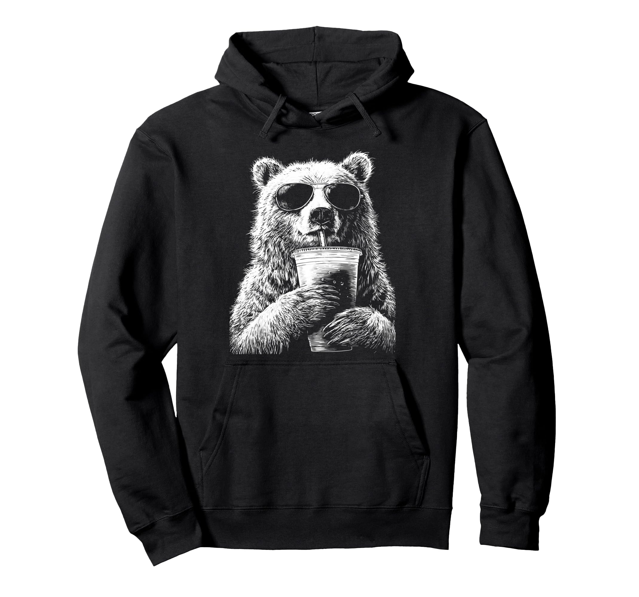 Bear Drinking Iced Coffee Funny Animal Hoodie - Aesthetic Graphic Unisex - T-Shirt, Sweatshirt, Hoodie