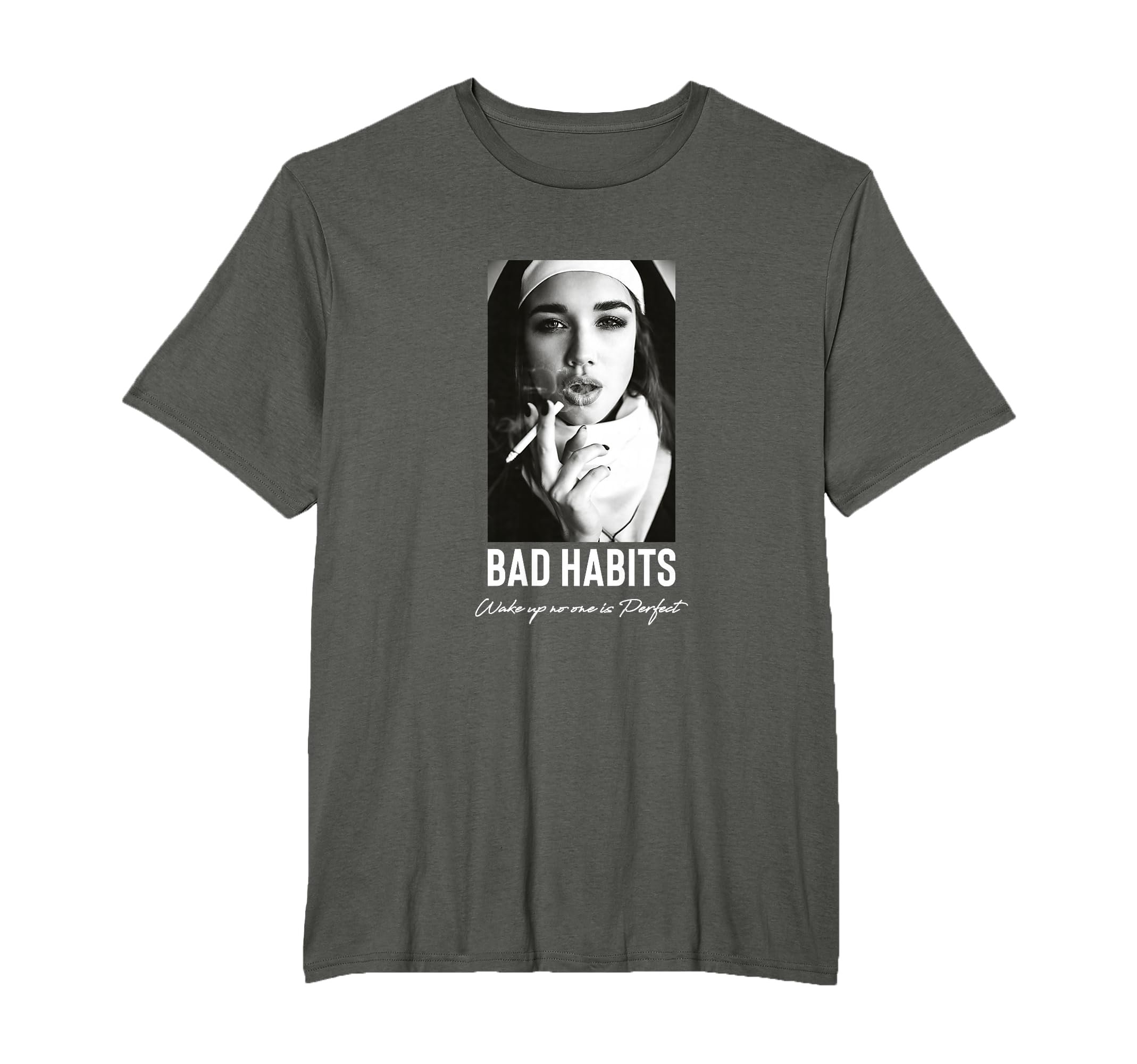 Bad Habits Nun Aesthetic Edgy T-Shirt - Minimalist Print for Adults - T-Shirt, Sweatshirt, Hoodie