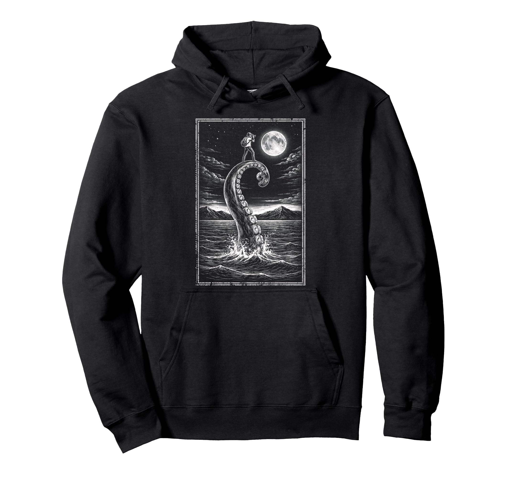Photographer Octopus Moon Camera Photography Hoodie - Graphic Print Unisex - T-Shirt, Sweatshirt, Hoodie