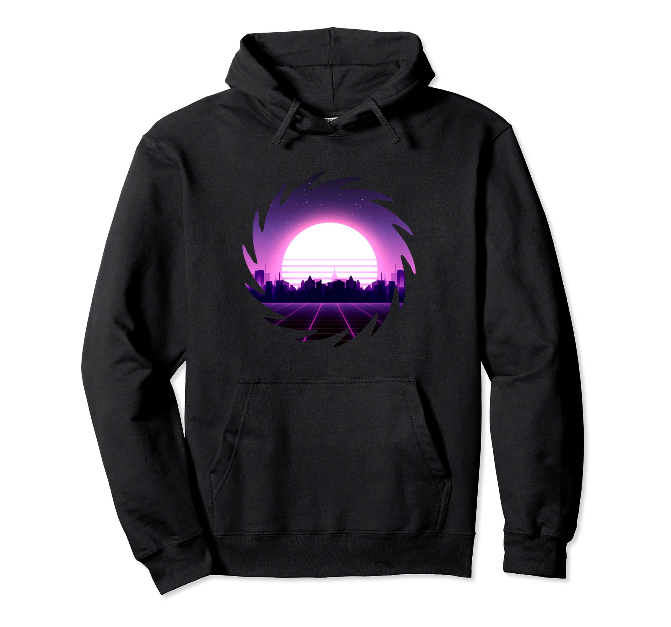Vaporwave Aesthetic Sunset City Hoodie - Graphic Print Men Women - T-Shirt, Sweatshirt, Hoodie