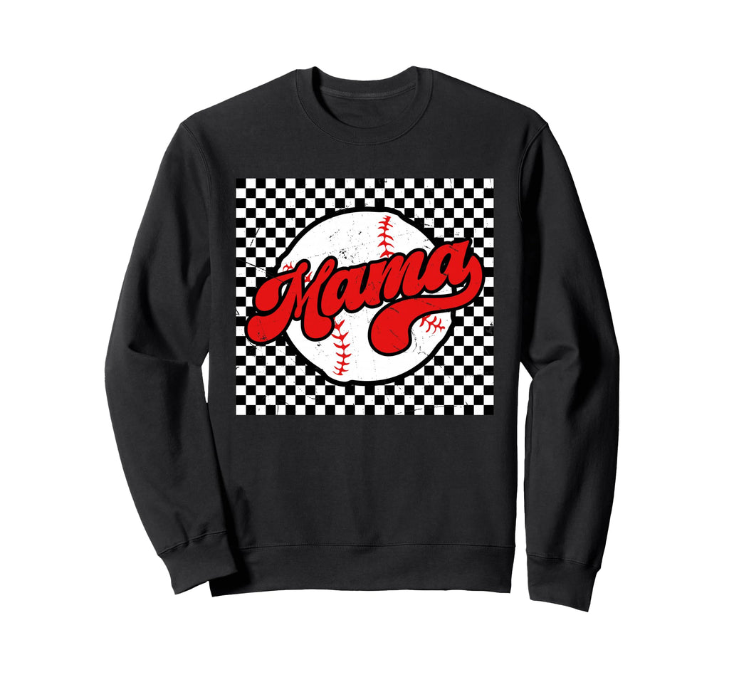 Baseball Mama Checkered Softball Mom Sweatshirt - Trendy Graphic for Adults - T-Shirt, Sweatshirt, Hoodie