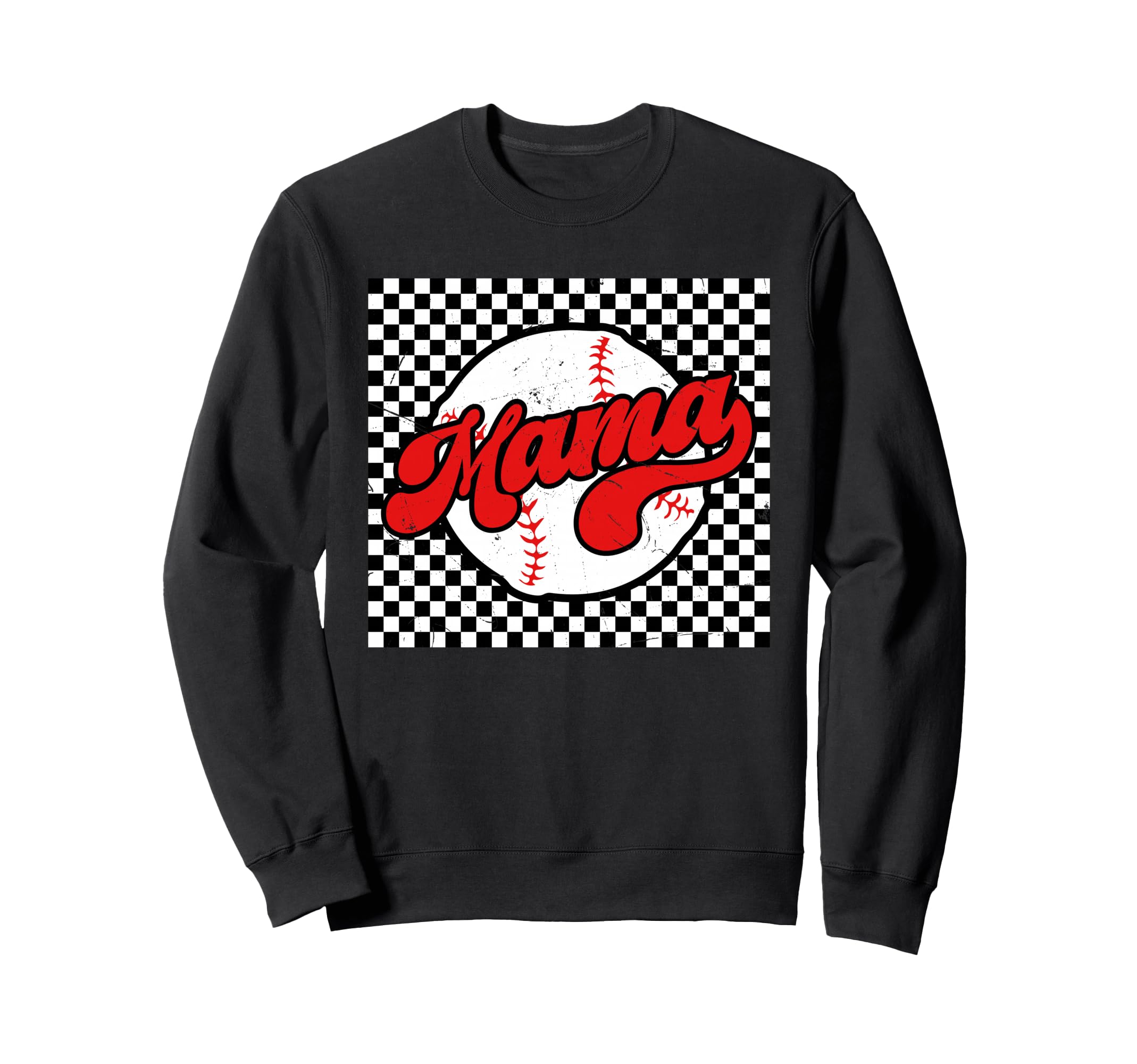 Baseball Mama Checkered Softball Mom Sweatshirt - Trendy Graphic for Adults - T-Shirt, Sweatshirt, Hoodie