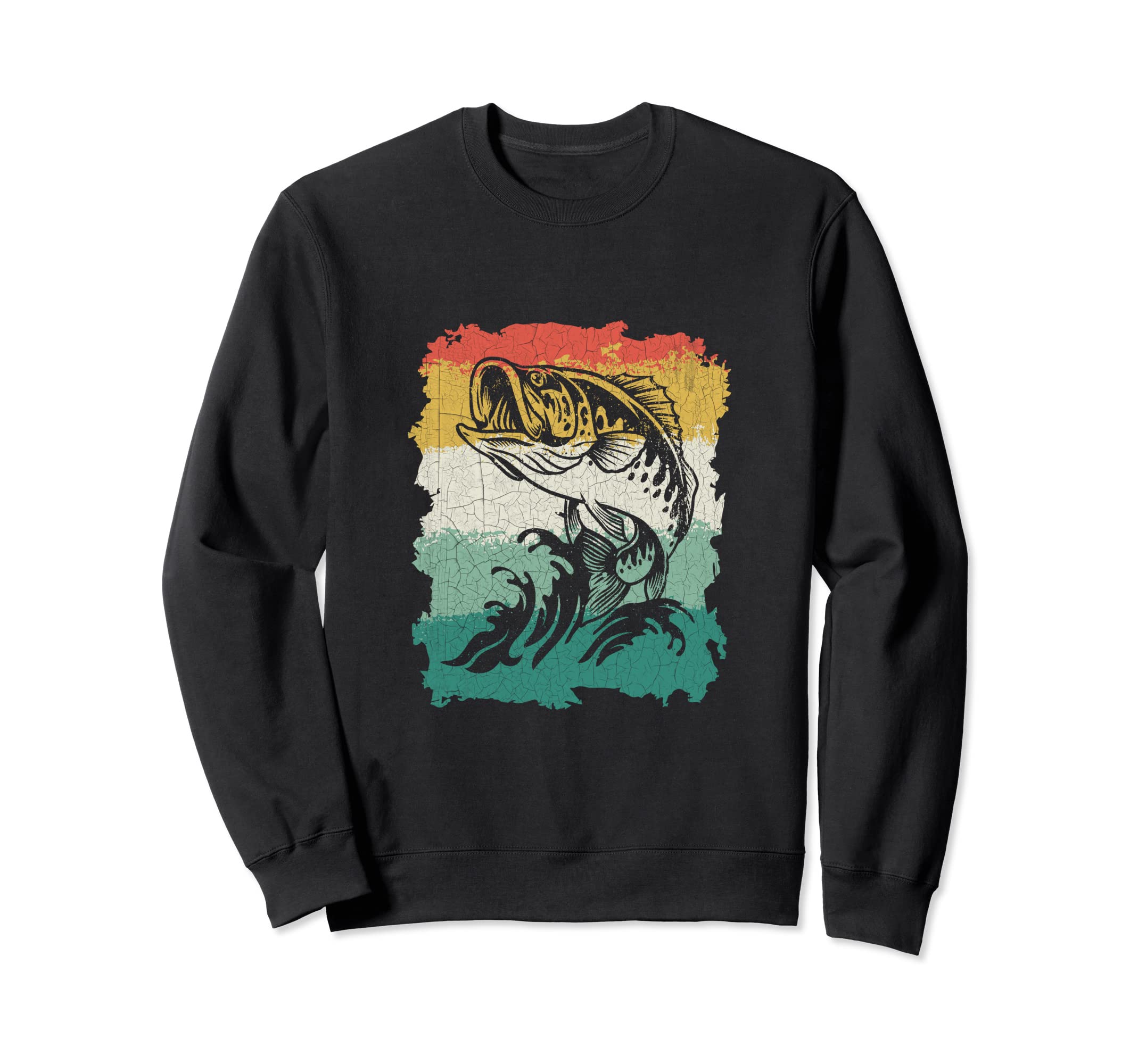 Bass Fishing Distressed Fishermen Sweatshirt - Custom Art Print for Adults - T-Shirt, Sweatshirt, Hoodie