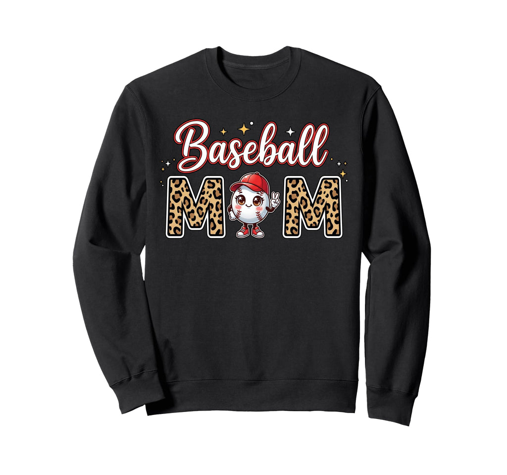 Mama Baseball Mom Leopard Sports Sweatshirt - Aesthetic Graphic Unisex - T-Shirt, Sweatshirt, Hoodie