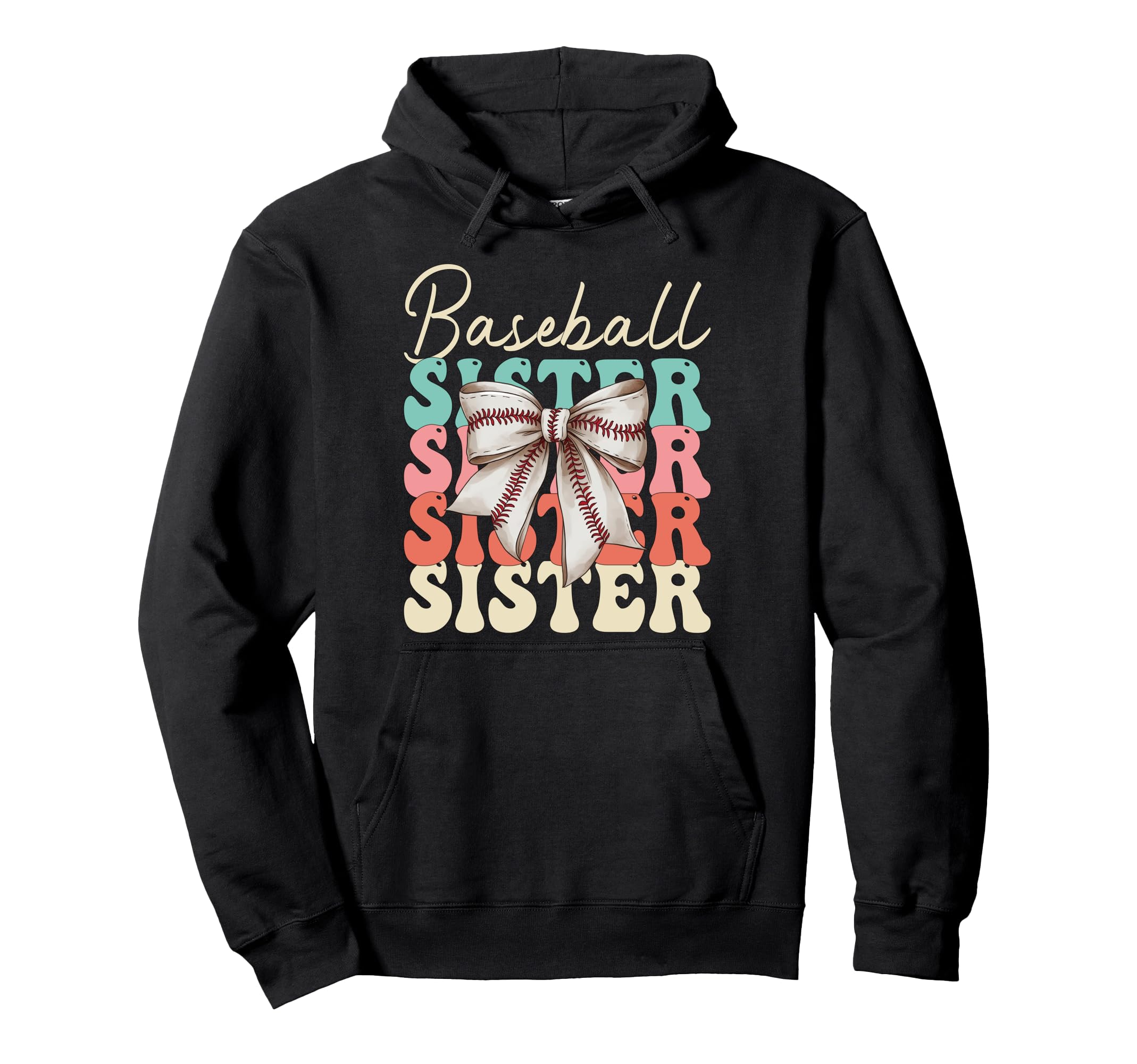 Baseball Sister Coquette Bow Biggest Fan Hoodie - Unique Graphic Unisex - T-Shirt, Sweatshirt, Hoodie