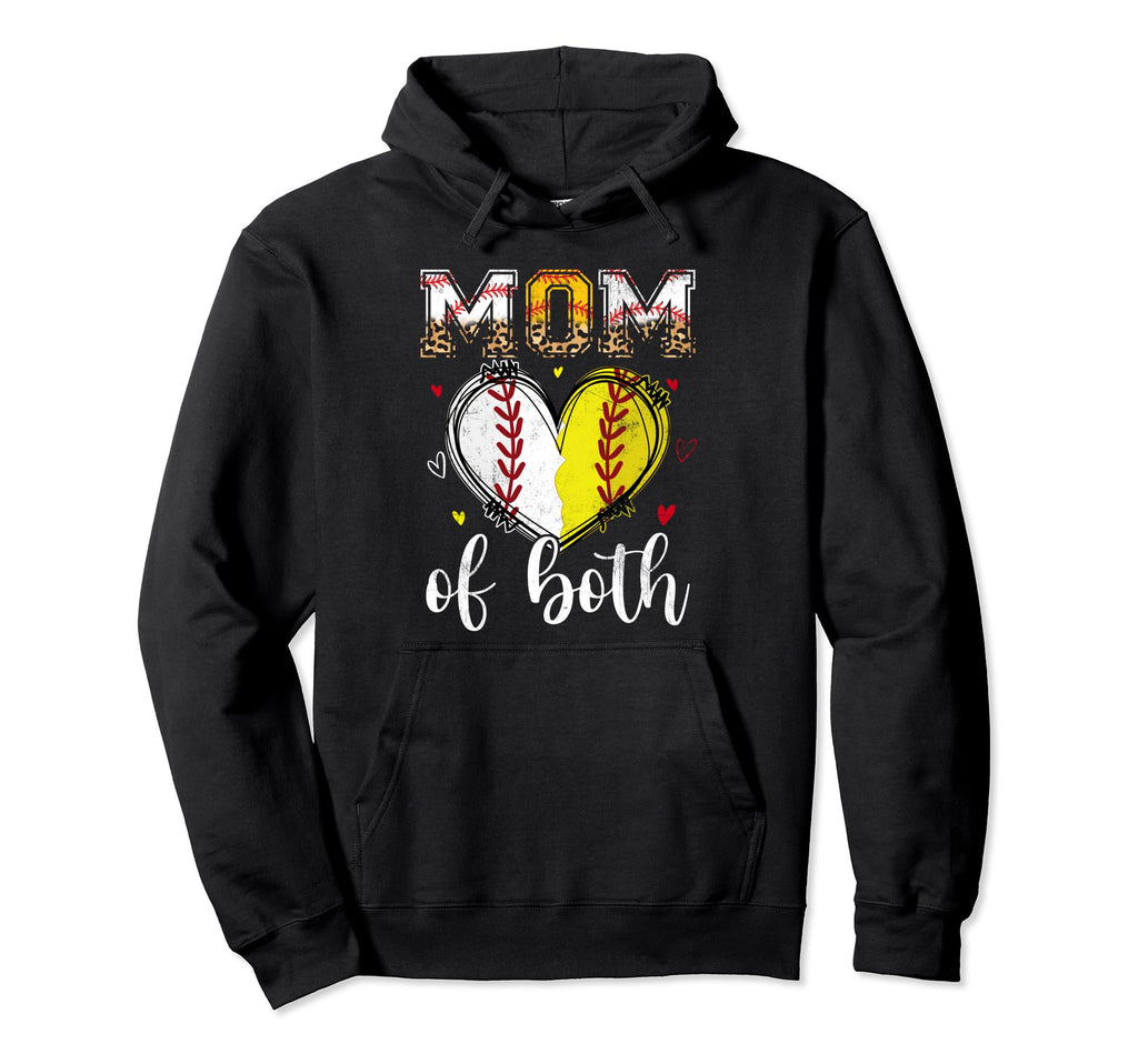 Mom Both Baseball Softball Heart Leopard Hoodie - Graphic Print Men Women - T-Shirt, Sweatshirt, Hoodie