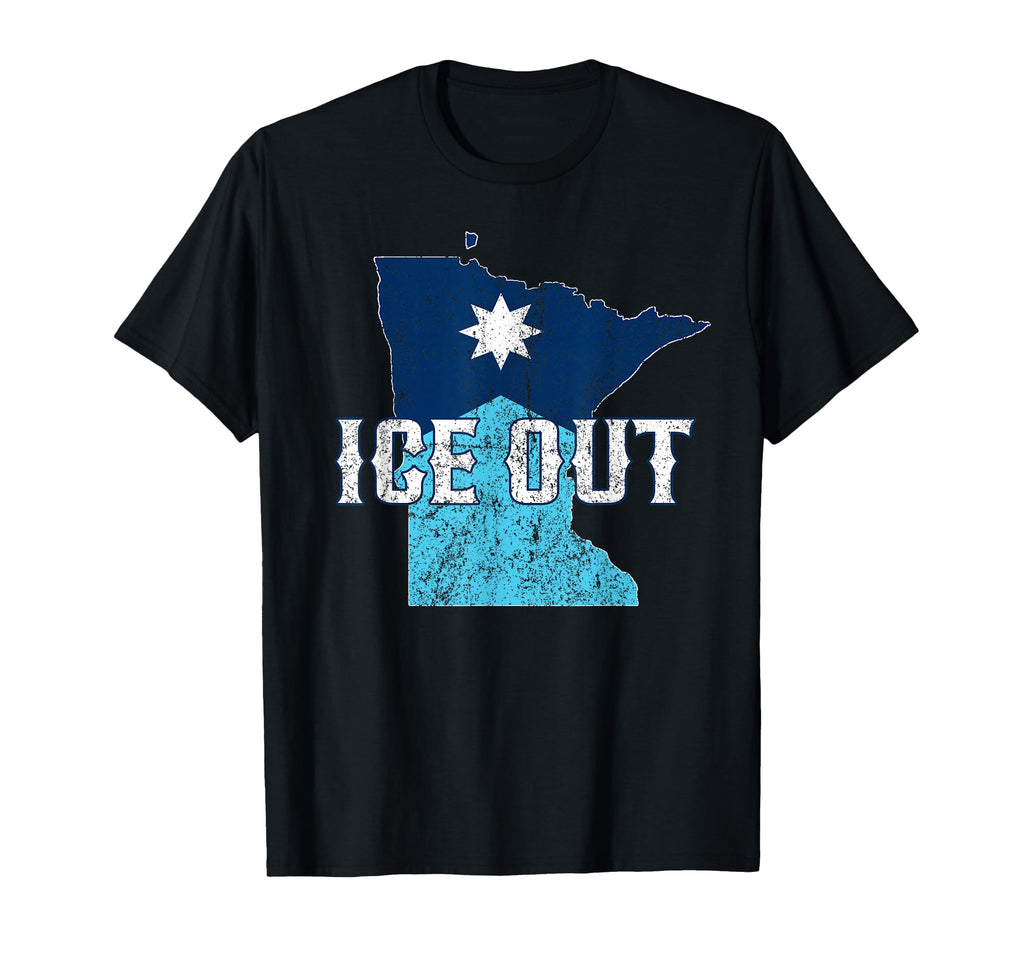 Ice Out Mn Minnesota Flag And Map T-Shirt - Graphic Print for Adults - T-Shirt, Sweatshirt, Hoodie