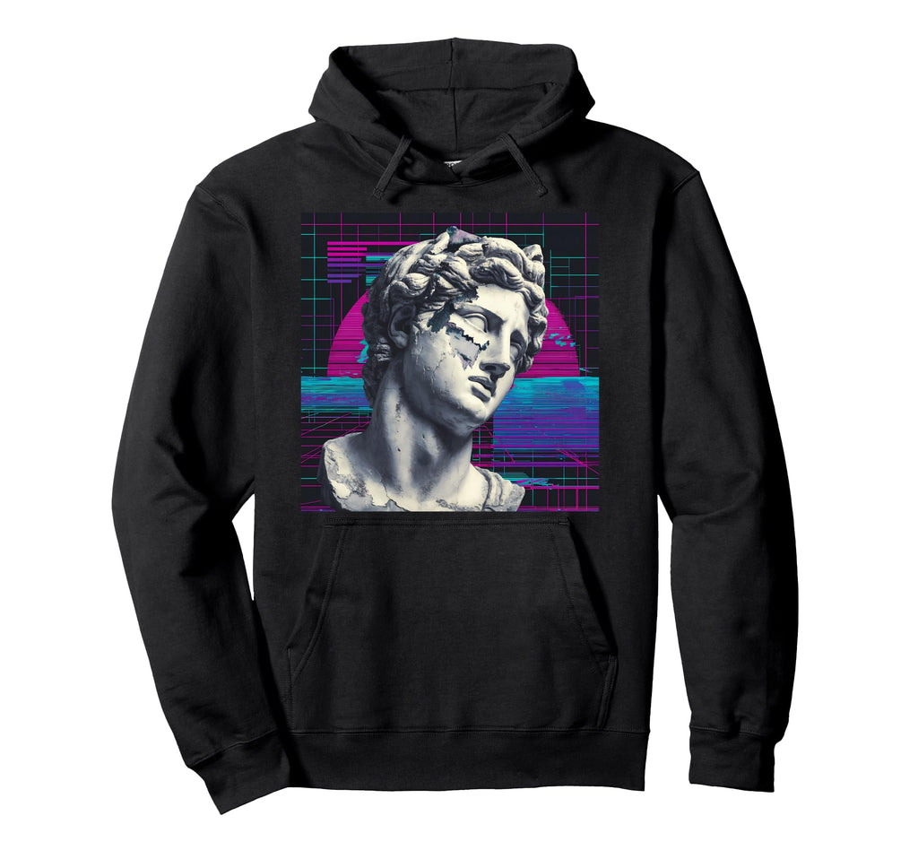 Vaporwave Glitch Art Ancient Bust Hoodie - Aesthetic Graphic Unisex - T-Shirt, Sweatshirt, Hoodie
