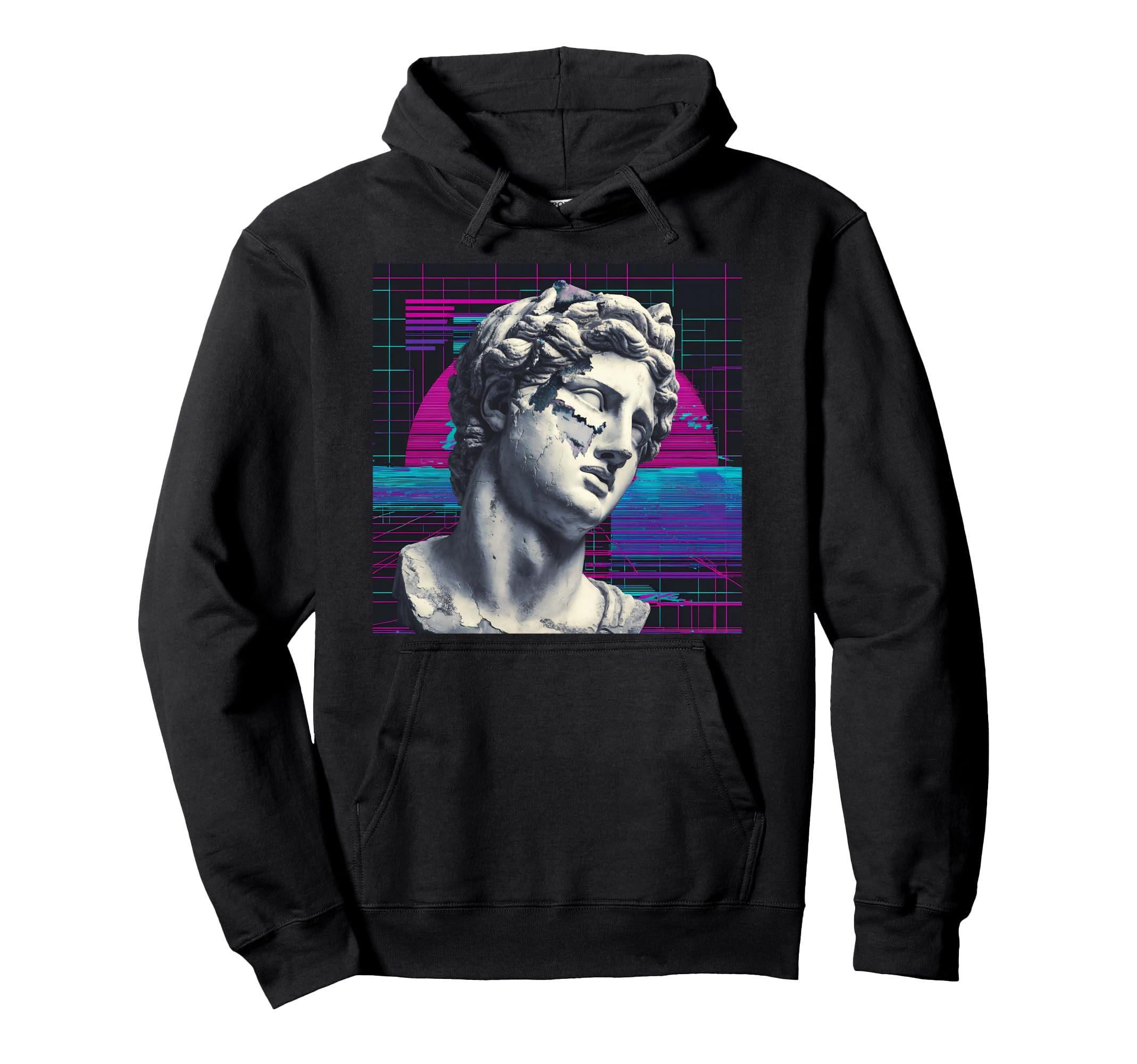 Vaporwave Glitch Art Ancient Bust Hoodie - Aesthetic Graphic Unisex - T-Shirt, Sweatshirt, Hoodie