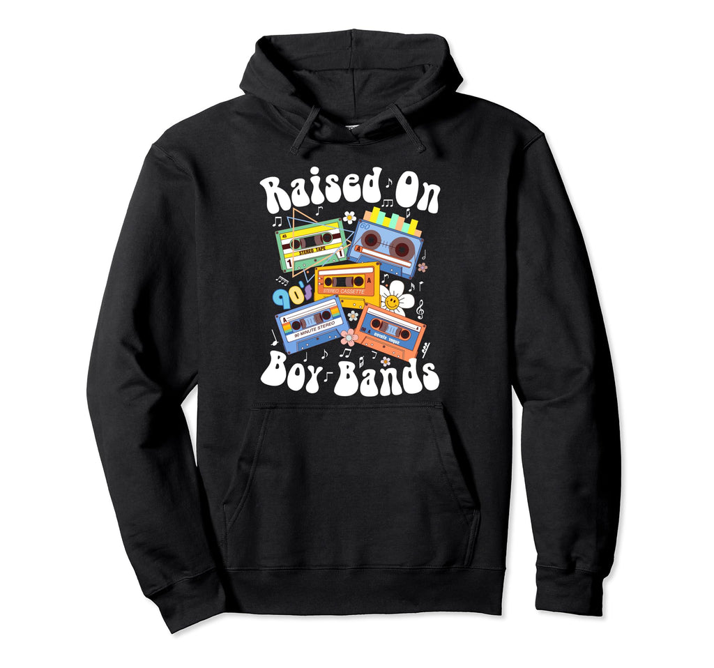 Raised 90S Bands Cassette Tape Hoodie - Streetwear Style for Adults - T-Shirt, Sweatshirt, Hoodie